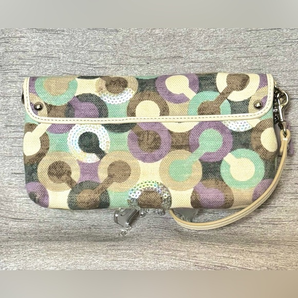 Coach Kristin OP Art C Lavender Multicolor Sequined Handbag / Wristlet - 9” x 5” - Picture 5 of 14